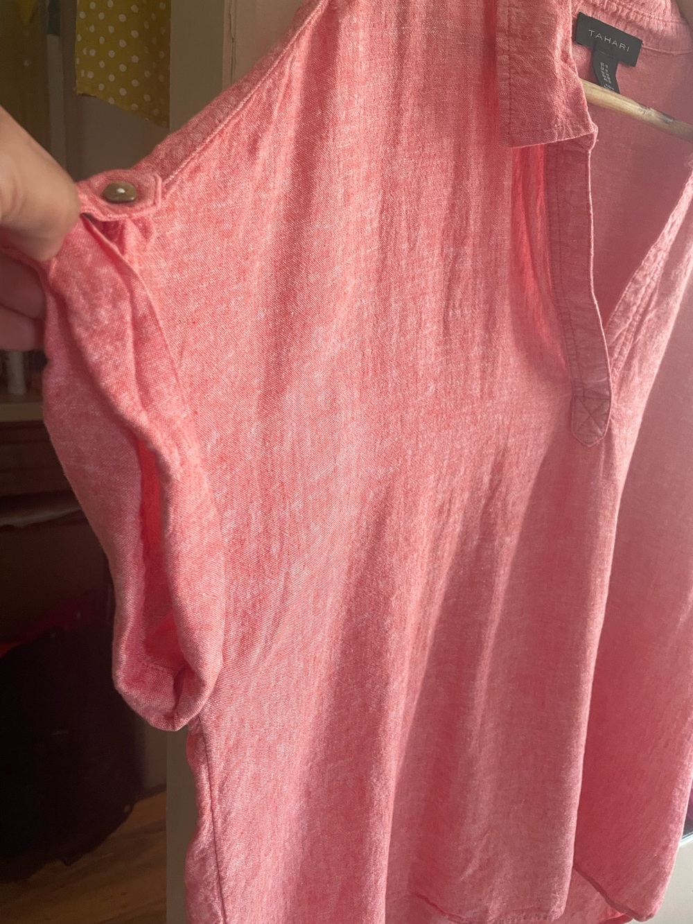 Tahari Pink Coral Linen Blend Popover Tunic Top 1X Coastal Boho Minimalist - Picture 8 of 10